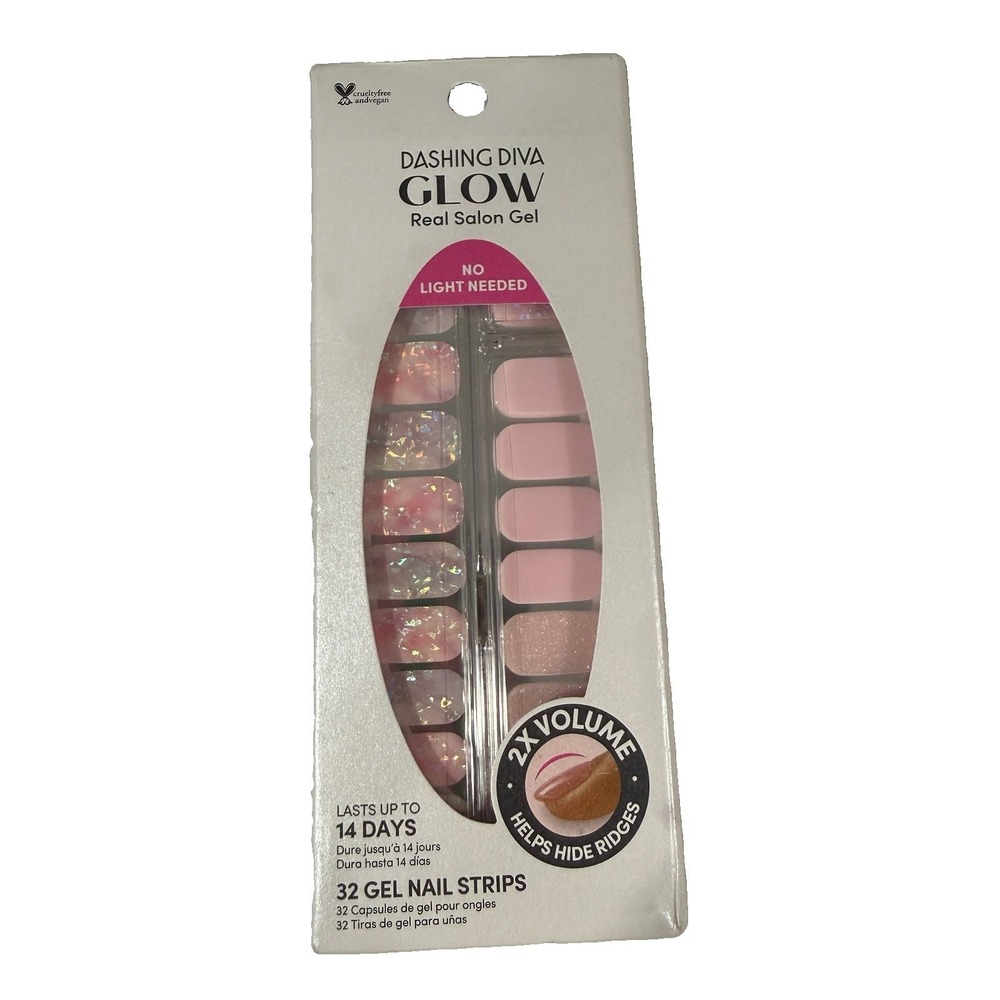 Dashing Diva  Glow No Light Needed Salon Gel 32 Nail Strips Pink Marble NEW